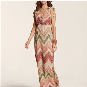 Chico's Size 2 Textured Chevron Tessa Maxi Dress V-neck Sleeveless Resortwear
